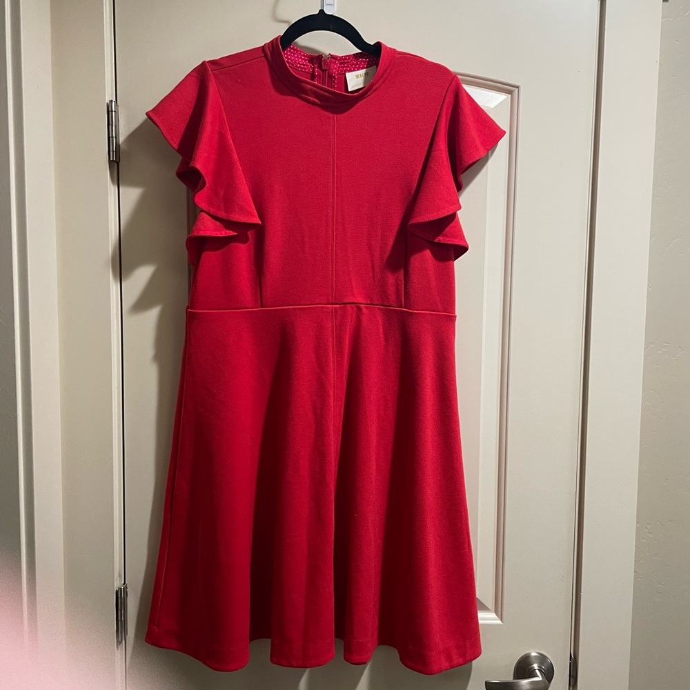 Anthropologie Red Ruffled A-Line Dress